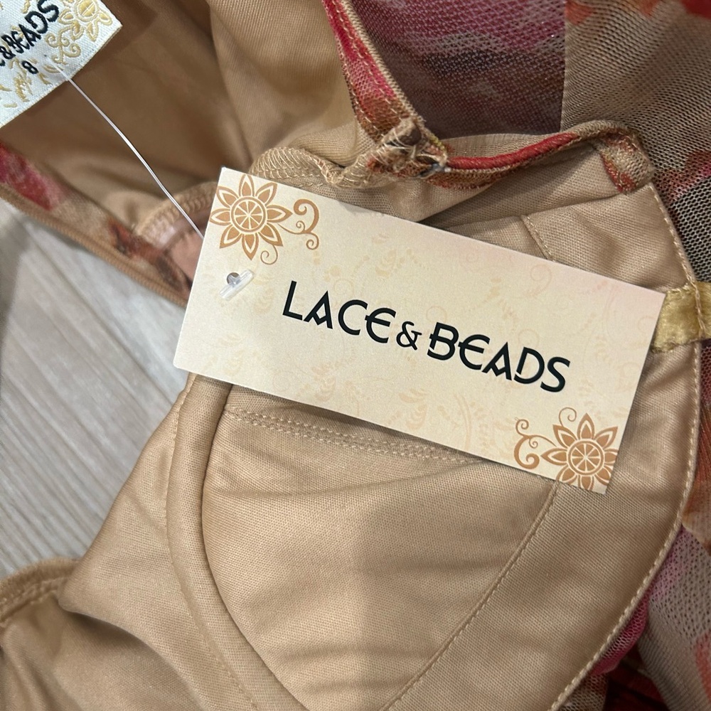Lace & Beads Floral Mesh Mini Dress with Gold Accents… BRAND NEW!! - Picture 5 of 5